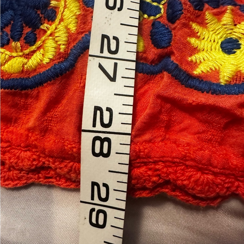 Umgee Coral Tunic / Dress (mini) with Blue and Yellow Embroidery Size Medium EUC - Picture 9 of 13